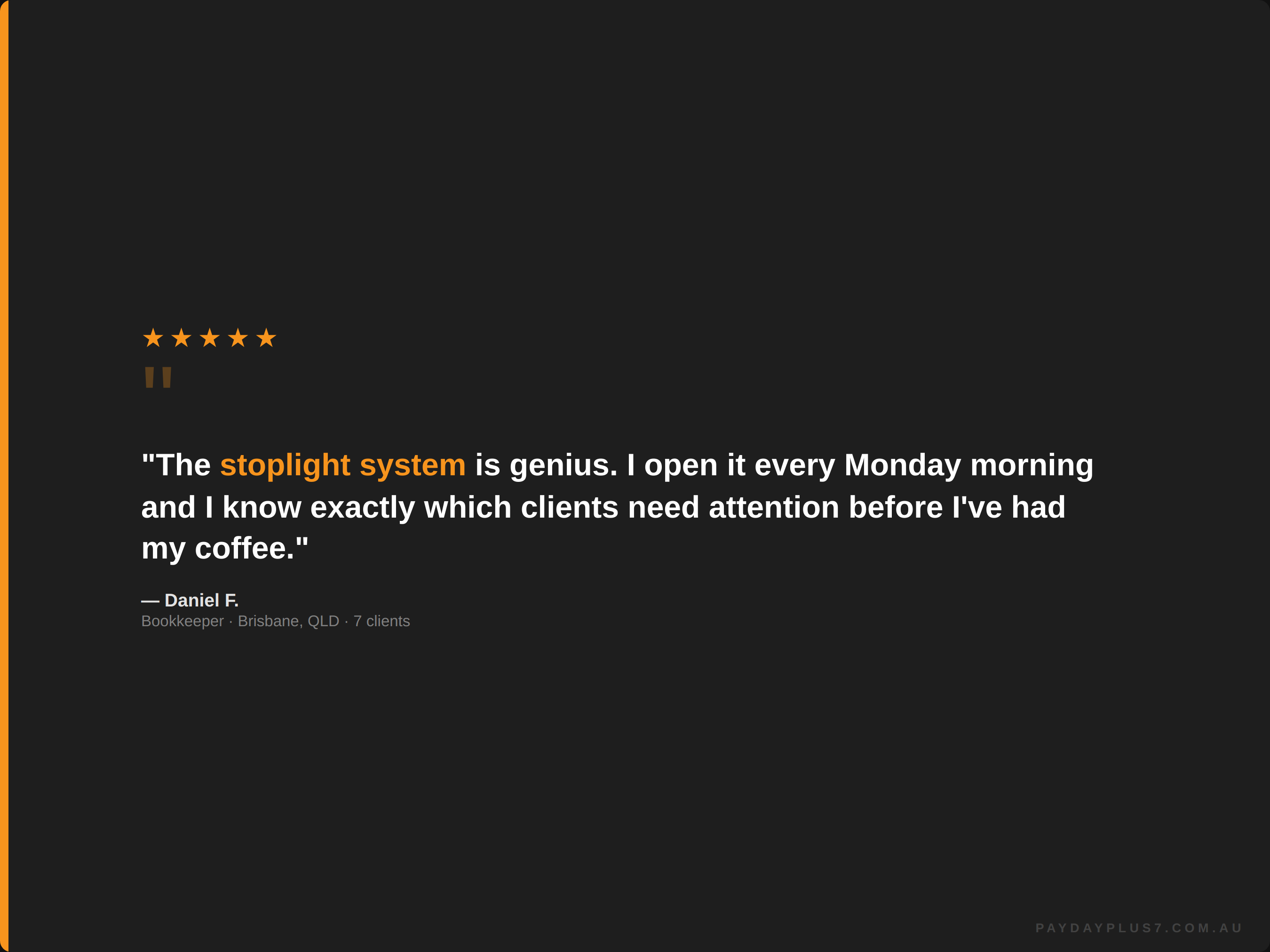 Quote about the stoplight system on a black background with five-star rating.