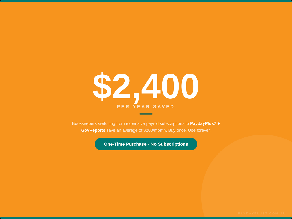 Promotional graphic with $2,400 saved on a one-time purchase on an orange background