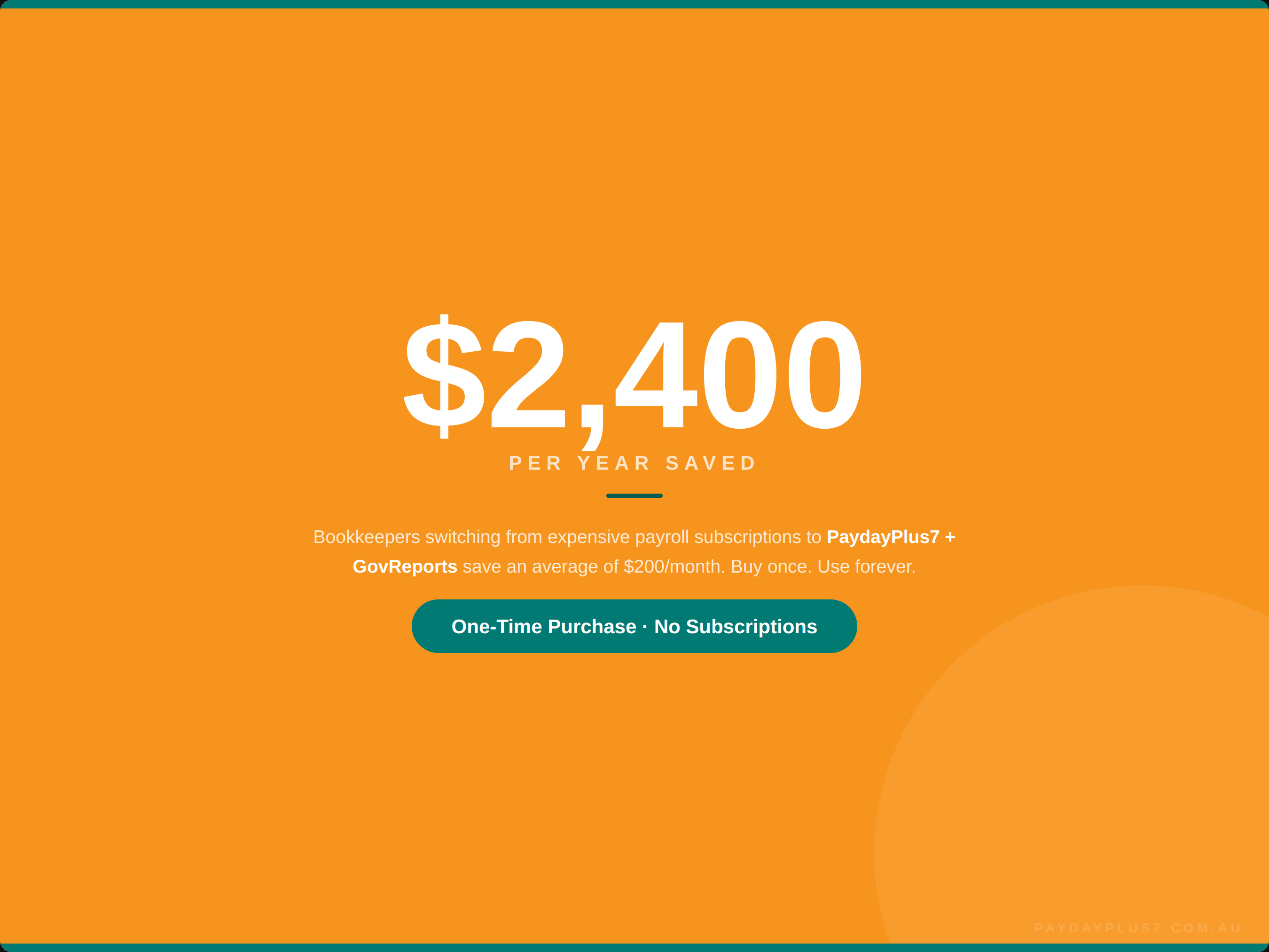 Promotional graphic with $2,400 saved on a one-time purchase on an orange background