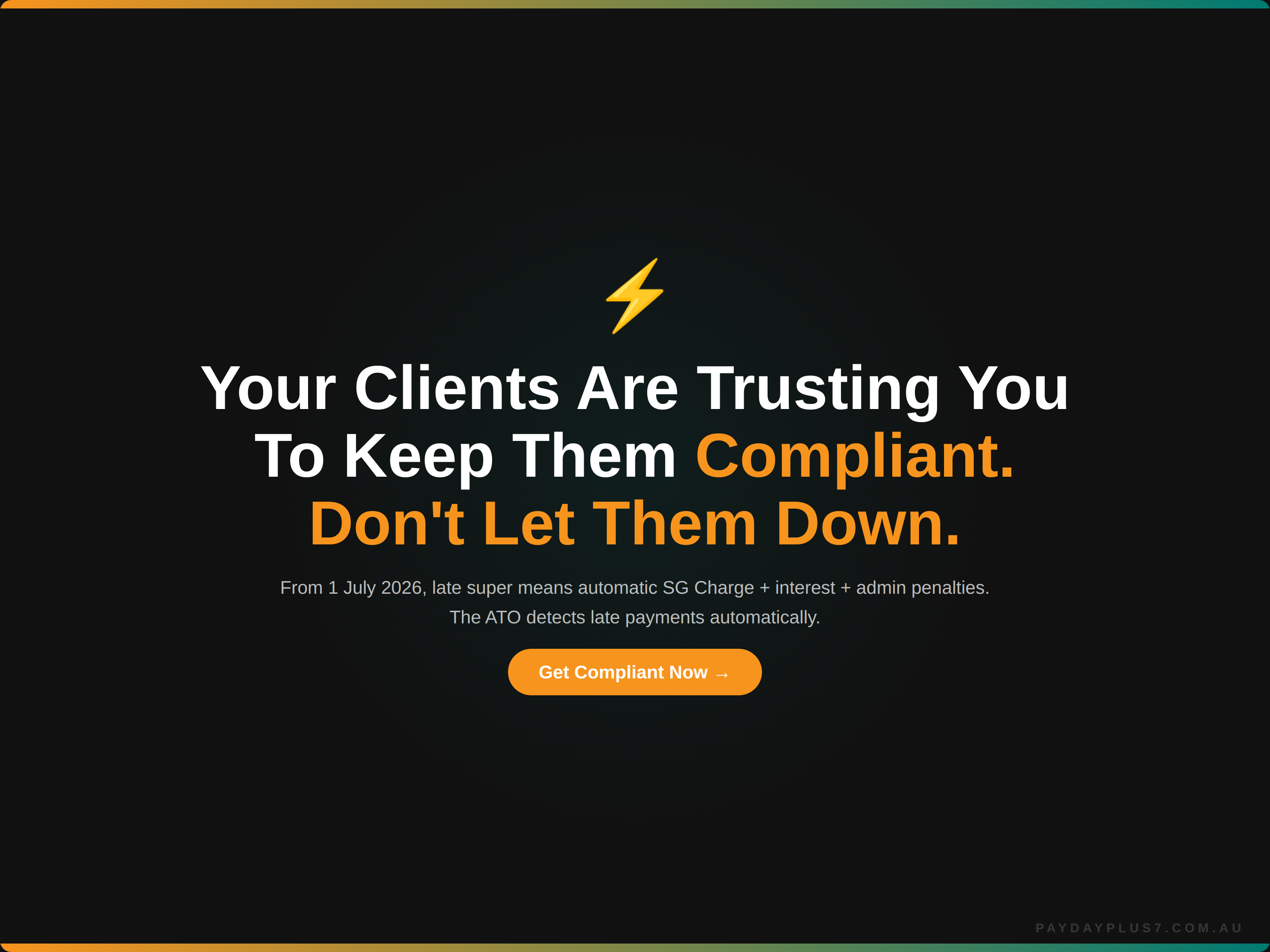 Motivational quote on compliance with a lightning bolt icon and call to action button.