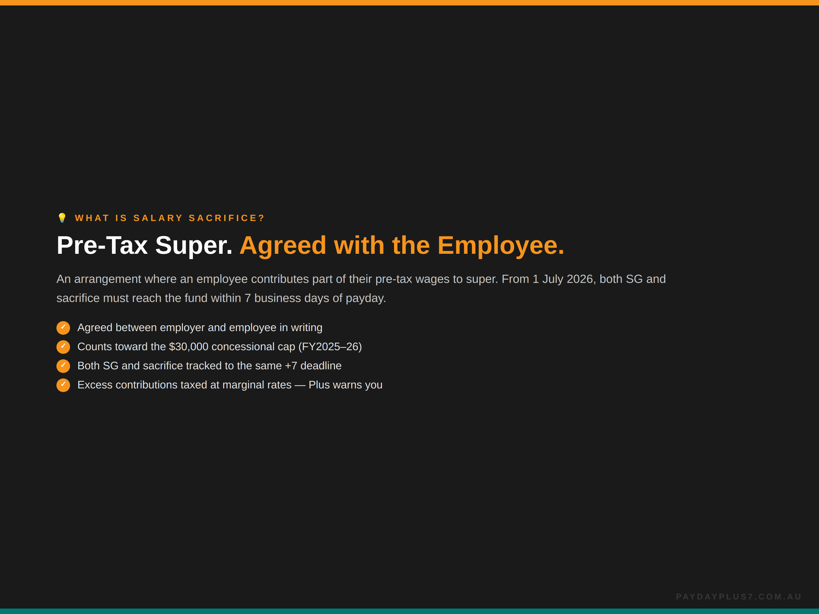 Text explaining salary sacrifice for pre-tax superannuation on a black background