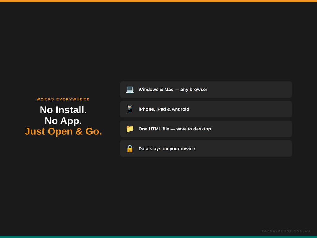 Black screen with text and icons indicating app compatibility on Windows, Mac, iOS, and Android.