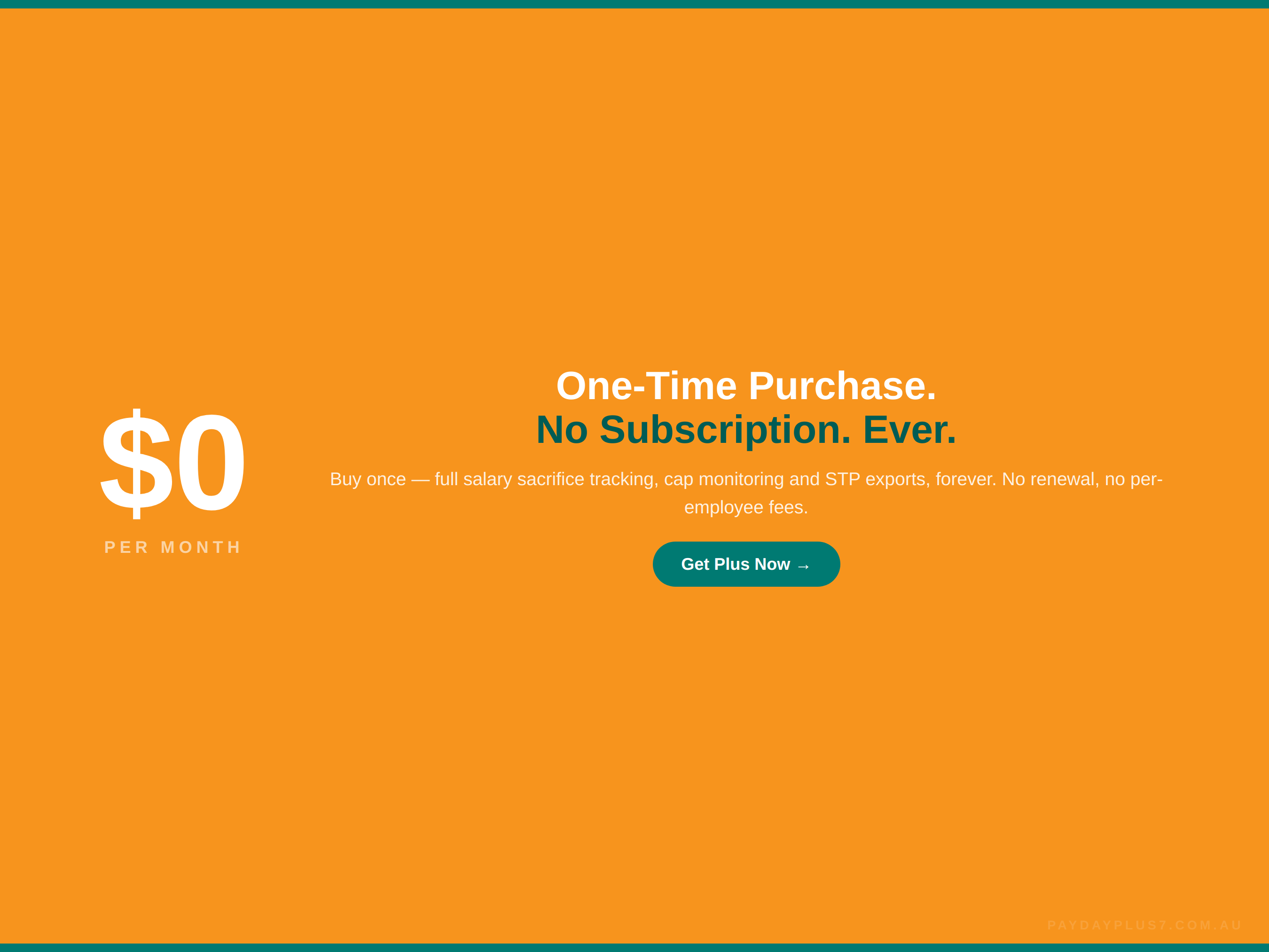 Promotional graphic with text about a one-time purchase on an orange background