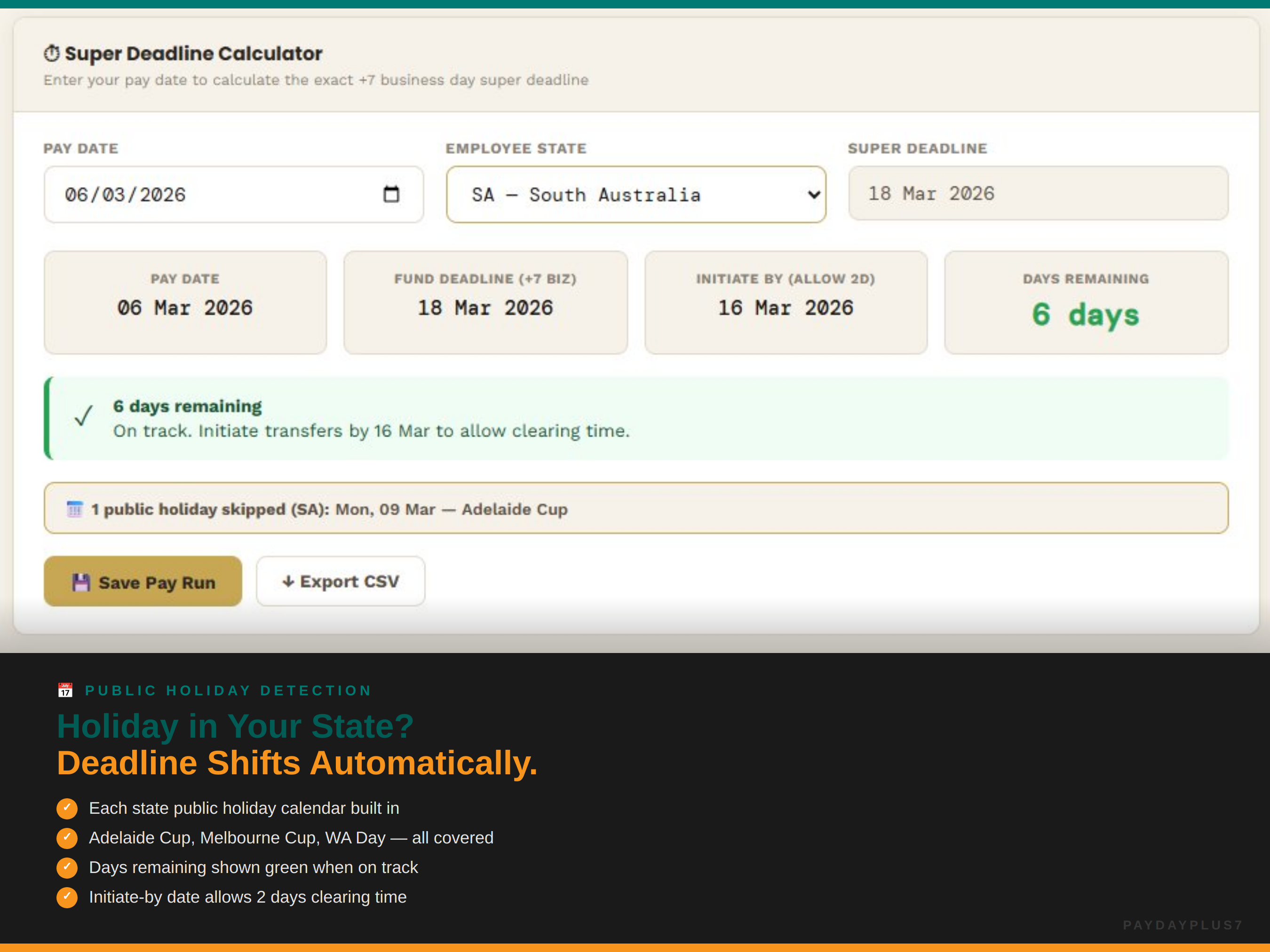Super Deadline Calculator tool on a computer screen with date input and results displayed.