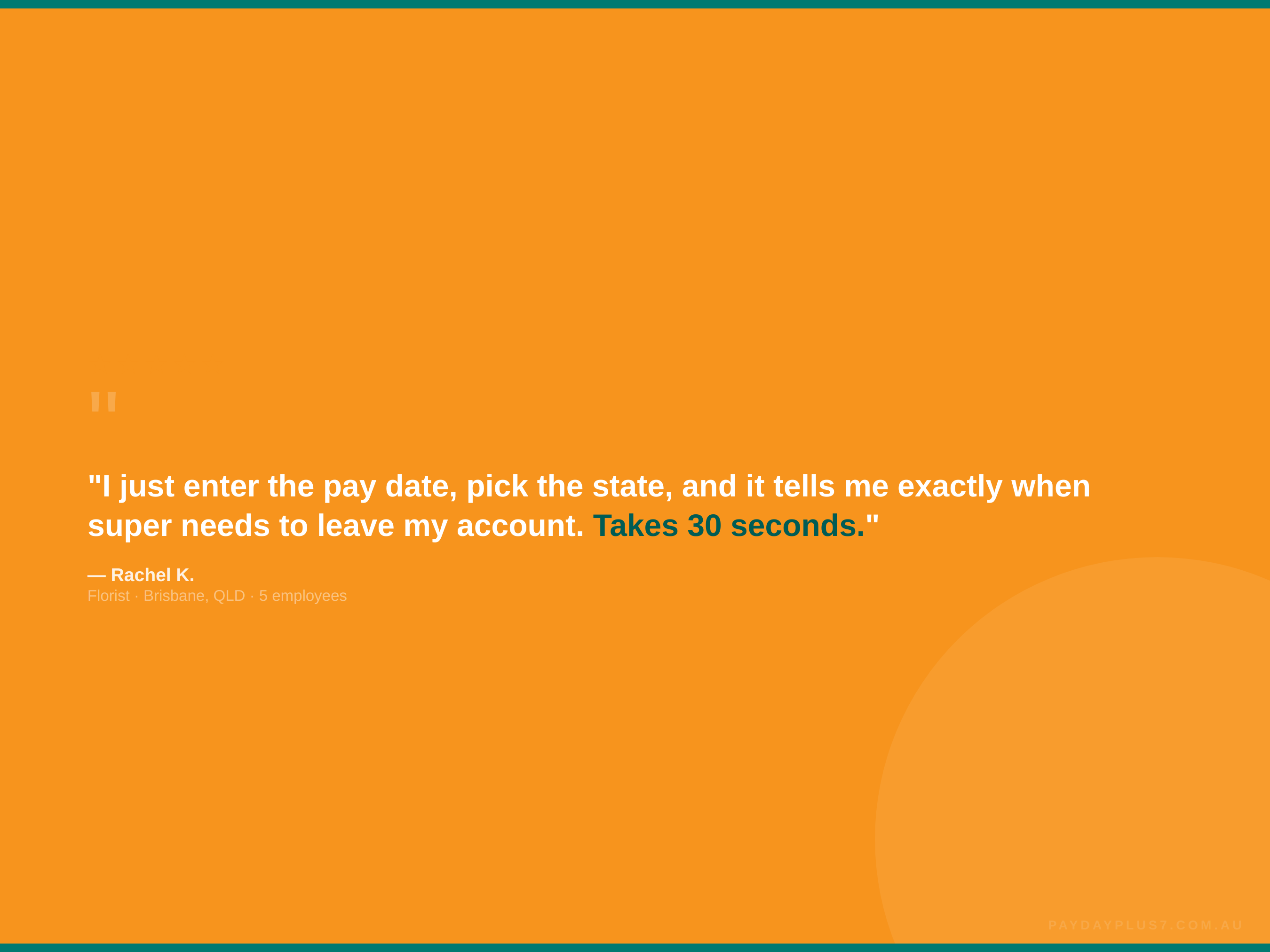 Orange background with a quote about a quick super needs check-in process.