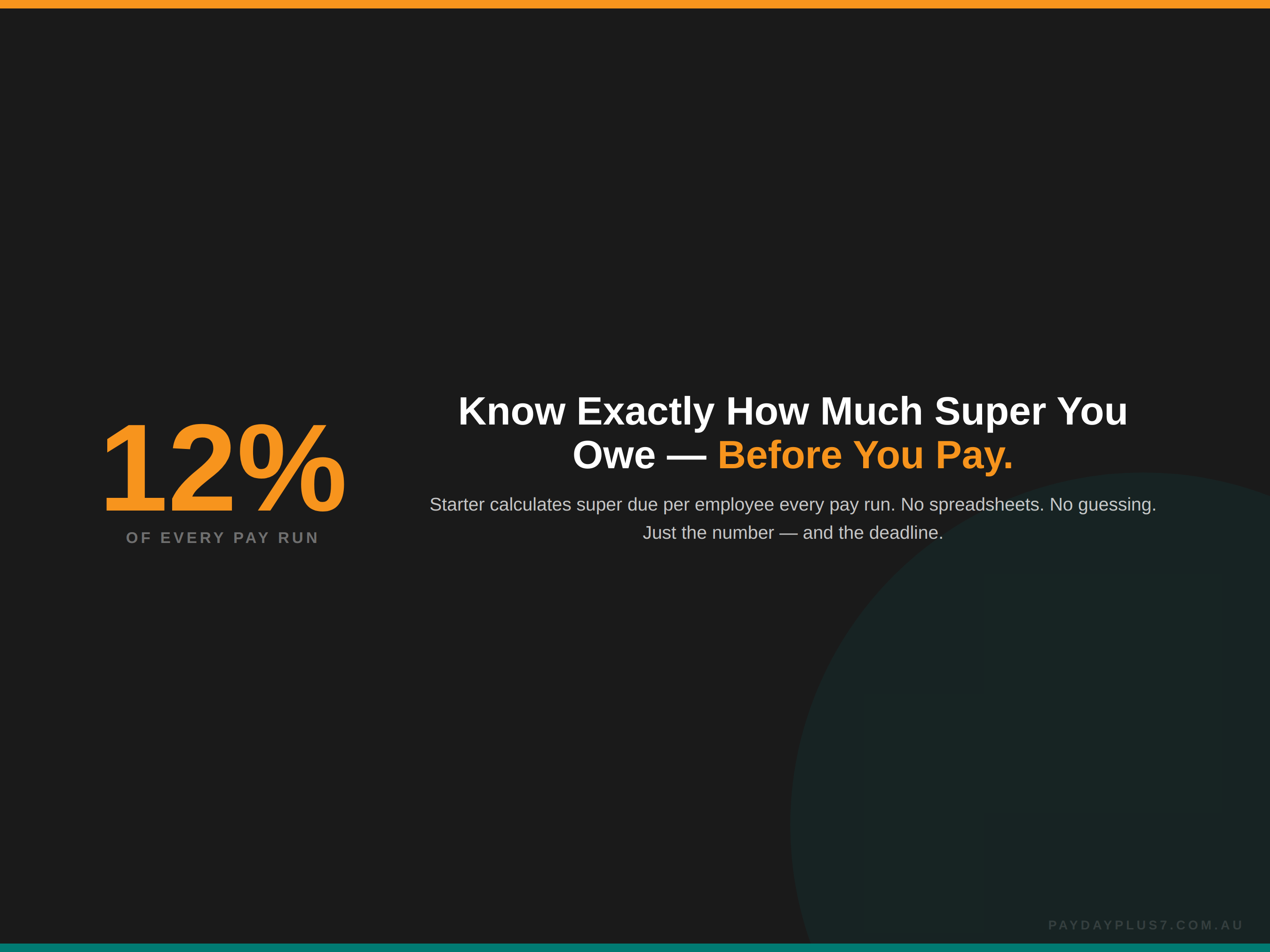 Promotional graphic with text about super pay calculations on a black background