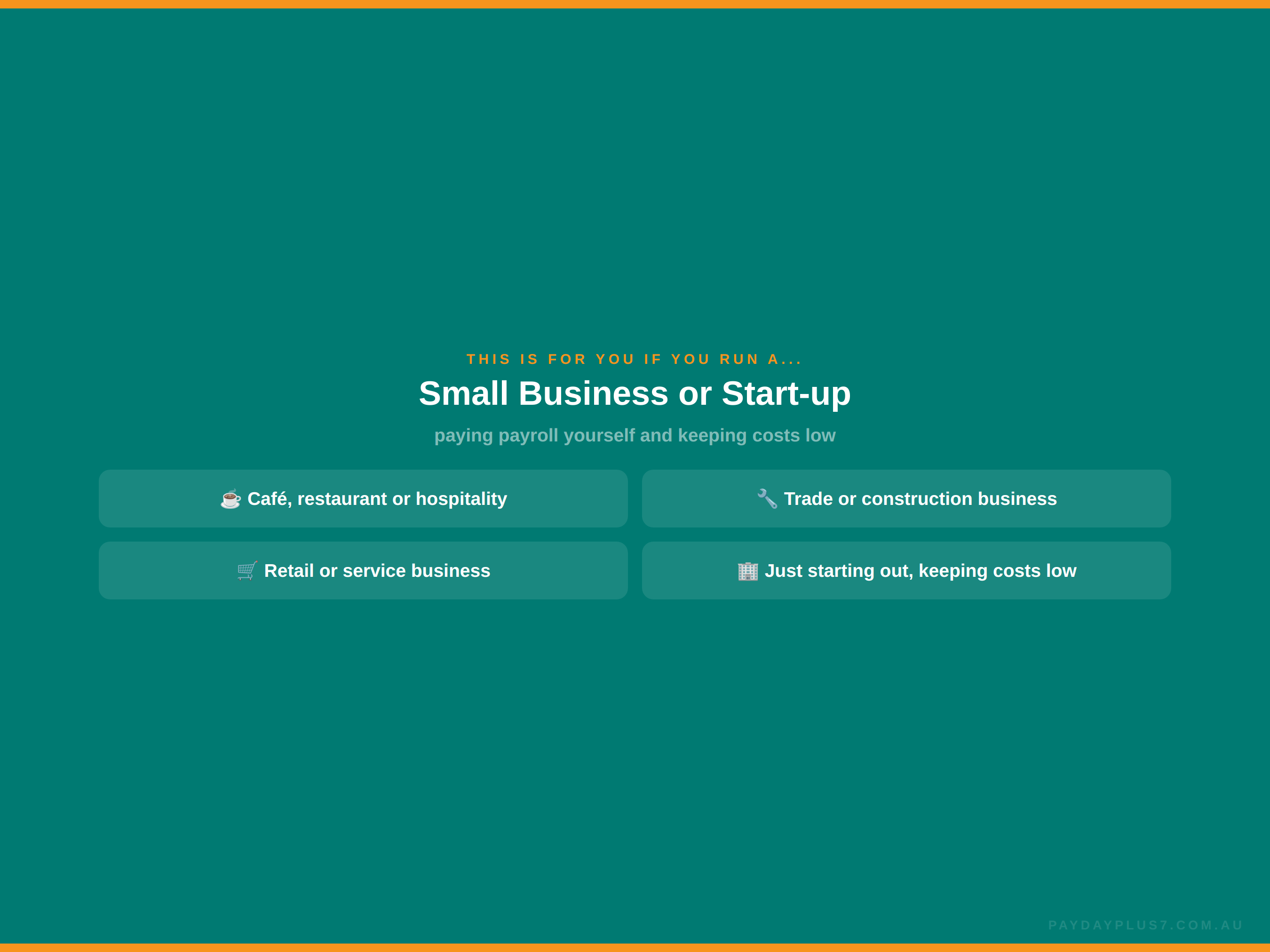 Screen with text and buttons for small business or startup on a green background