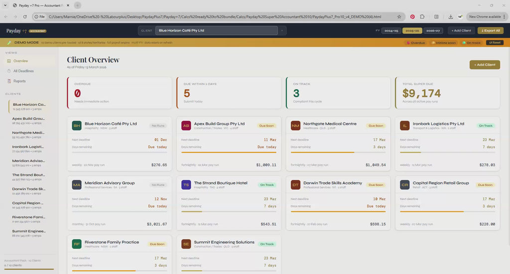 Payday +7 Pro Unlimited — Australian Payroll Super Tracker, Bookkeeper BAS Agent Software, Pay Run, Payslips, EOFY