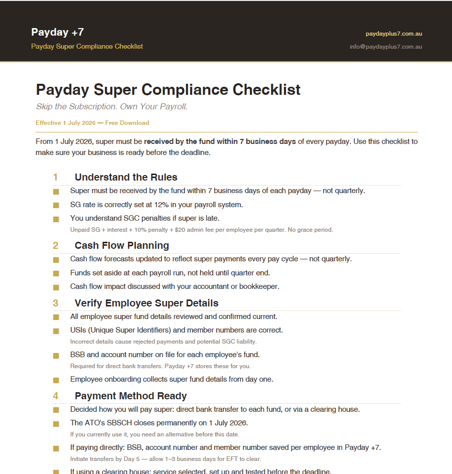 Payday Super Compliance Checklist — Free Download